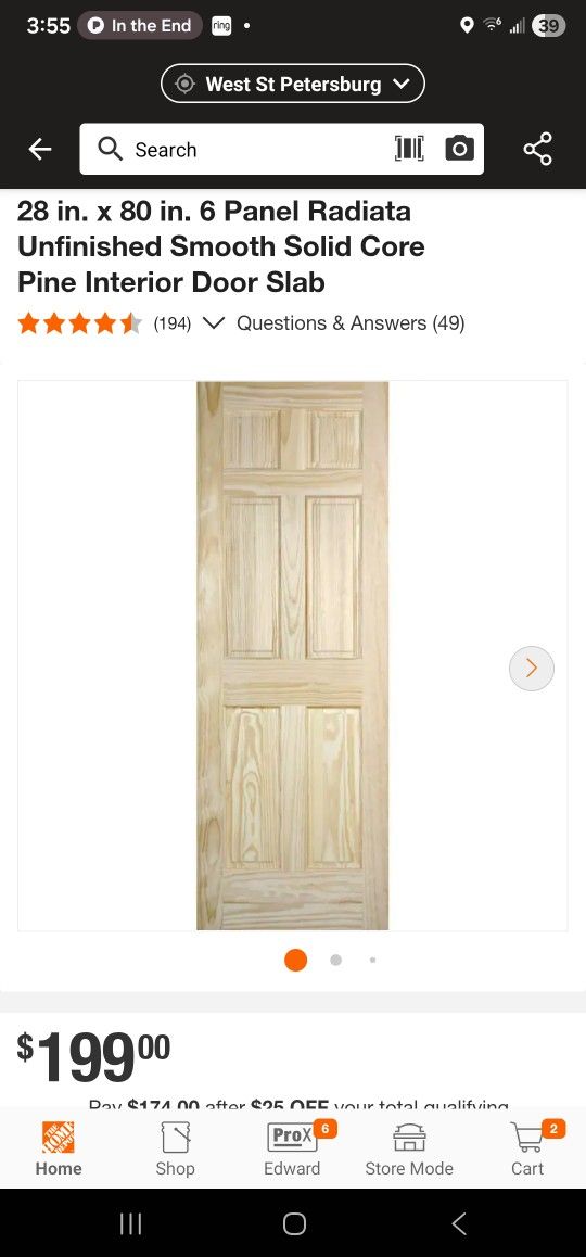 6 Panel Solid Pine Unfinished Door 