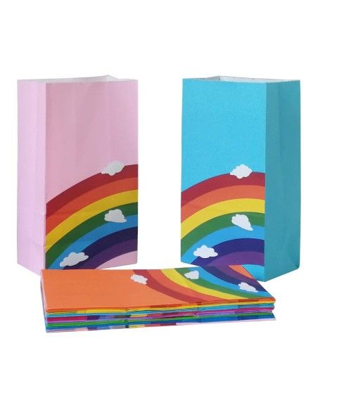24 Rainbow Gift Bags with Clouds. Party Favor Paoer Bags. Goodie Bags for Party
