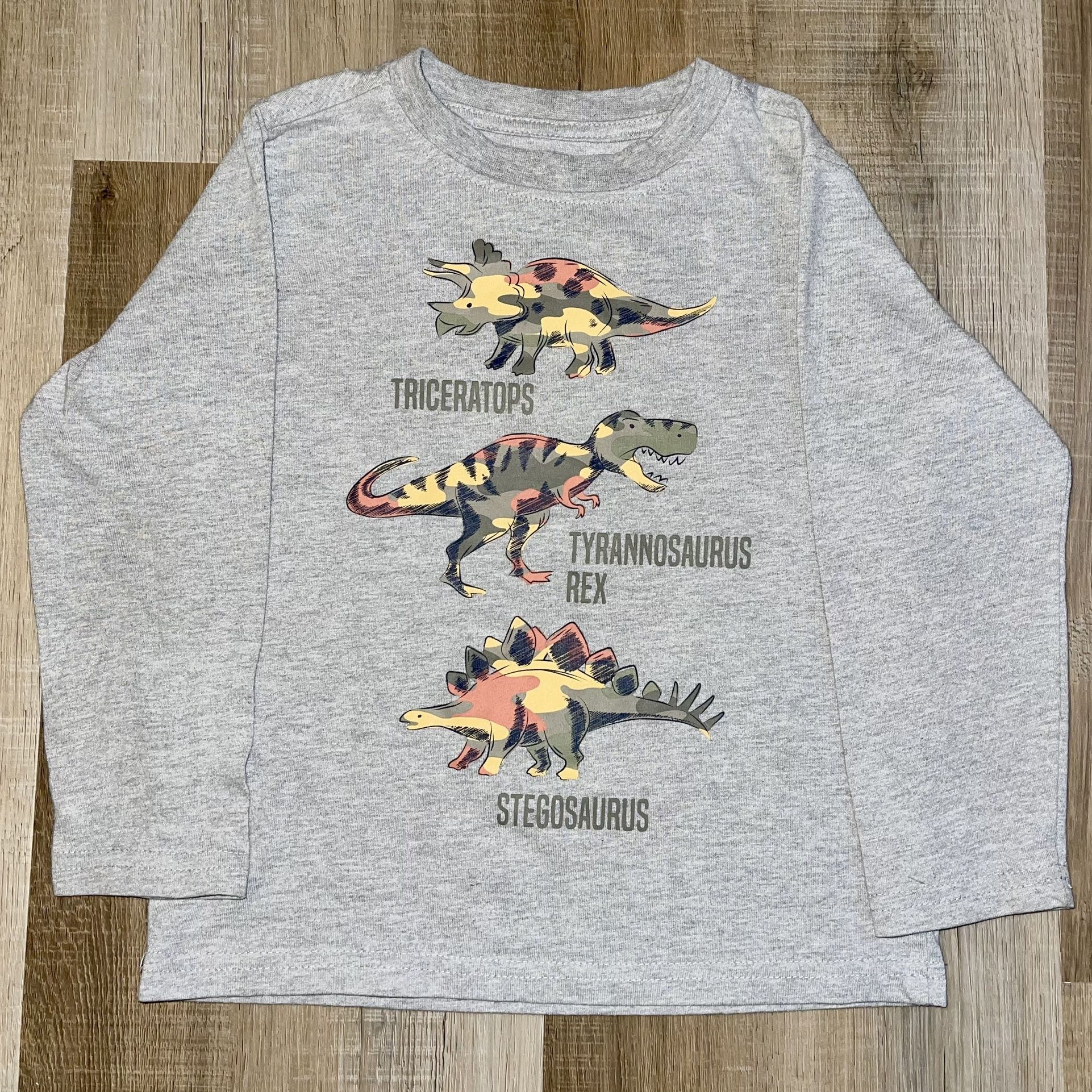 Kids Headquarters Gray Long Sleeve Tees with Dinosaurs Graphic Designs