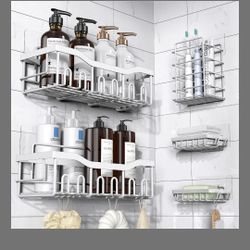 Steel Shower Caddy – No Drill Adhesive Bathroom Organizer with Large Capacity, Spacious Shower Shelves for Inside Shower, Kitchen & Home Decor Storage