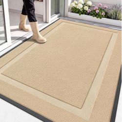 OLANLY Front Door Mat Outside 71x47, All-Season Heavy-Duty Rubber Doormat Beige, Absorbent, Stain and Fade Resistant, Waterproof Non-Slip Backing, Low