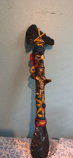 Vintage Mexican Aztec Warrior Deity Obsidian Sacrifical Axe & Knife