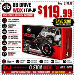 DB Drive WDX Series Jeep OEM Fit 1.25" Aluminum Dome Tweeters 225 Watts WDX1TW-JP 🚨 Payment Options Available 🚨 No Credit Needed 🚨