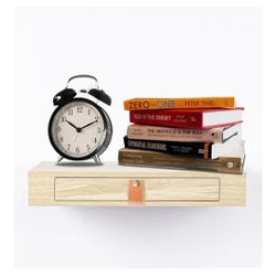 Floating Shelf with Drawer, Nightstand for Bedroom - 16'' Wall Shelf, White Floating Shelf with Storage, Floating Bedside Table 