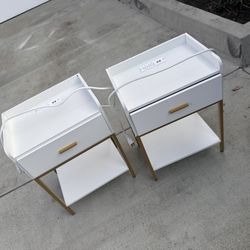 White Nightstands with Power Outlets