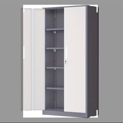 White & Gray Metal Cabinet. 72” X 16” X 32”. Never Opened.   Assemble Yourself. Found What I Wanted. Can’t Get A Refund. 