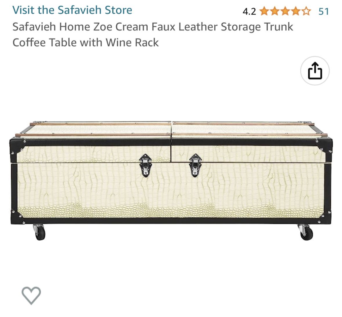  Safavieh Home Collection Zoe Cognac Brown Faux Leather Storage  Trunk Wine Rack Coffee Table with Caster Wheels (Fully Assembled) FOX9515E  : Home & Kitchen