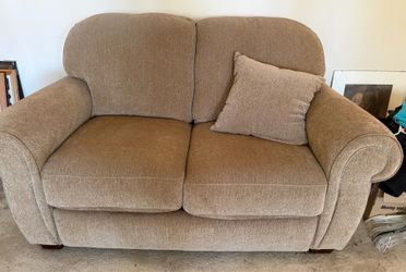 Cozy Tan Chenille Loveseat Sofa