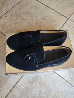 Aldo black suede tassel loafers