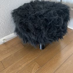 Black fuzzy firm foot stool - 16 inches wide / 12 inches high 