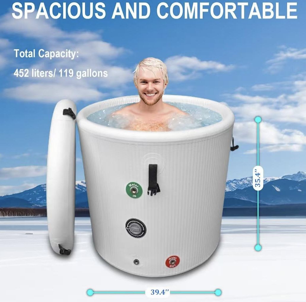 😀 39.4"Diameter 35.4" Height Cold Plunge Tub Inflatable Ice Bath Tub With Cover, Compatible with Chiller, Easy Drainage, Insulated, Large Size