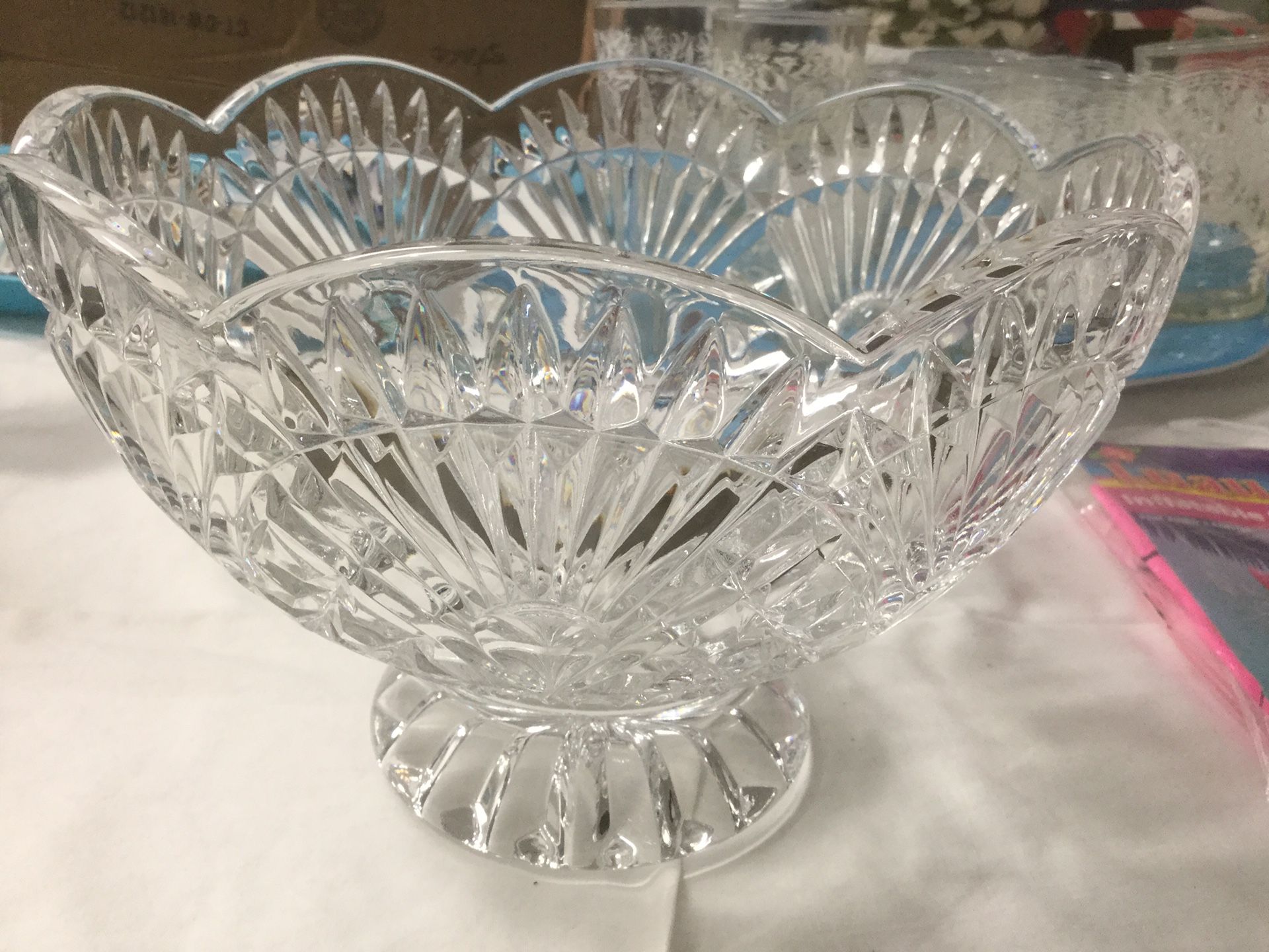 Leaded glass serving bowl