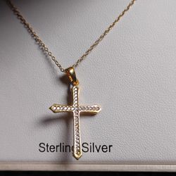 New Gold Over Sterling Silver Cross Necklace-$20