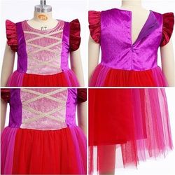 LIKE NEW Size 9-10 Years Kids Girls Halloween Costume Witch Tulle Dress Velvet Hooded Cloak Wigs Set Carnival Fancy Dress Up Outfit