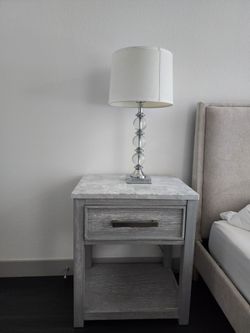 Set of 2 Modern Grey Marble top nightstands