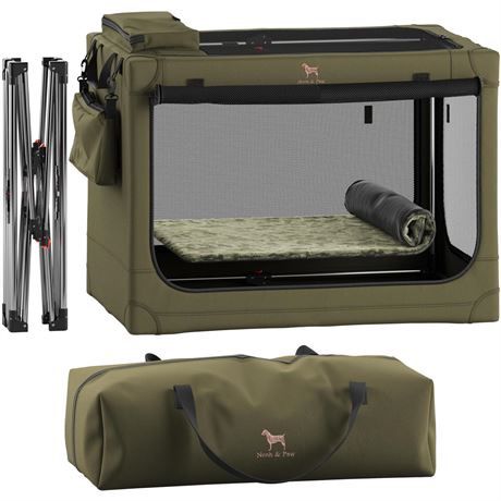 Noah & Paw Collapsible Dog Crate 30 Inches, Large Dog Crate for Large Medium Breeds, Travel Kennel for Car, Including Pet Mat for Pet Cage, 2 Storage