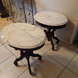 2 Beautiful Vintage Side Marble Tables 