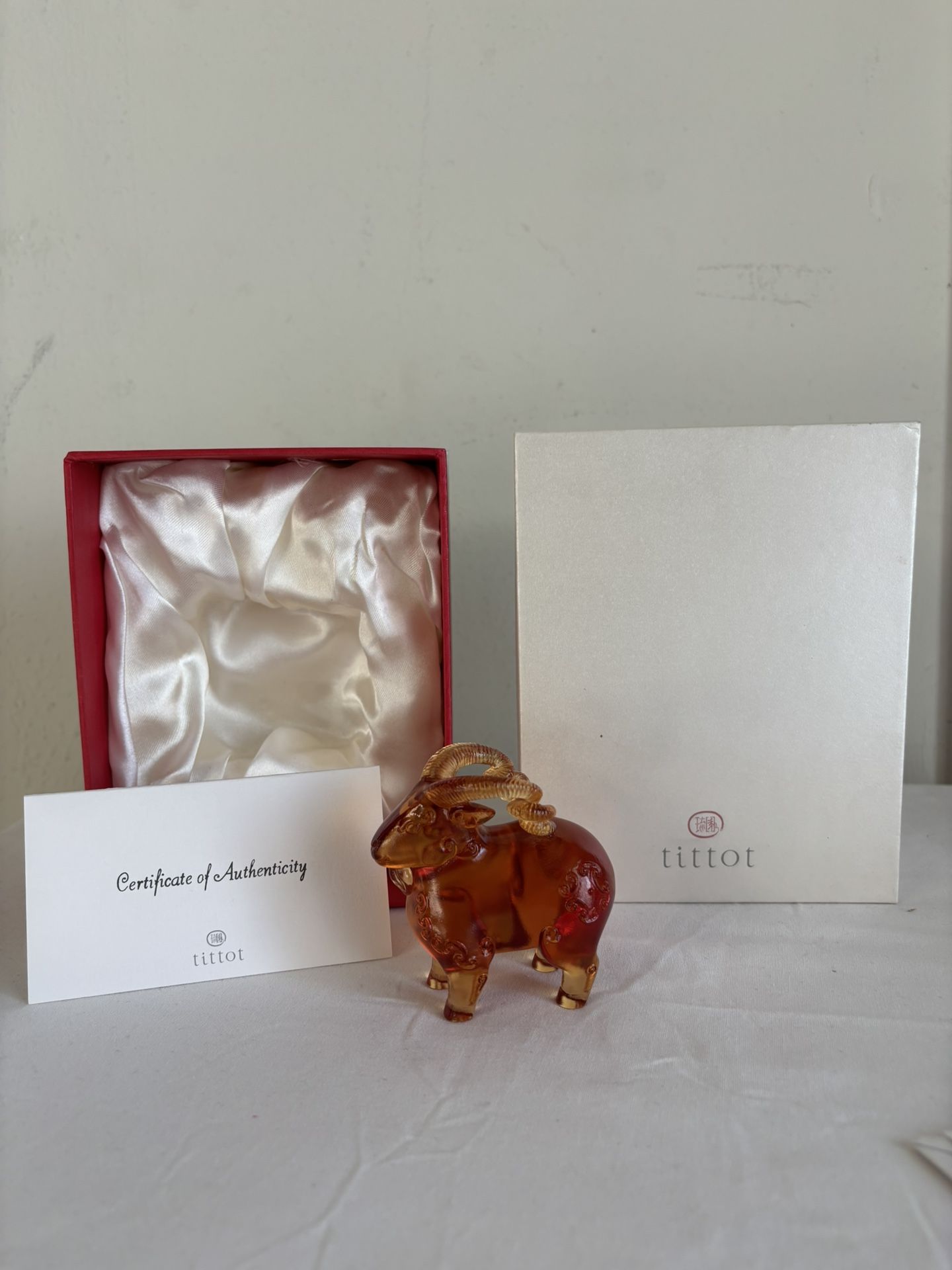 TitTot Signed Art Crystal Glass Goat Sculpture with Original Box