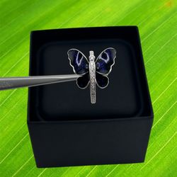 14k White Gold Enamel Diamond Ring