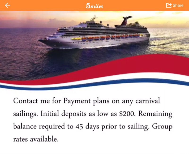 Carnival cruises. Installment plans available