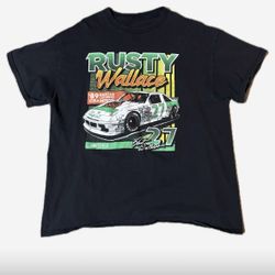 L Vintage Rusty Wallace #27 NASCAR T-Shirt – Lightly Used – Black Graphic Tee