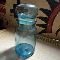 Blue Art Glass Bubble Top Apothecary Jar Canister