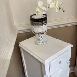 Pottery Stand With The Pot, And A Fauh. Flower Orchid