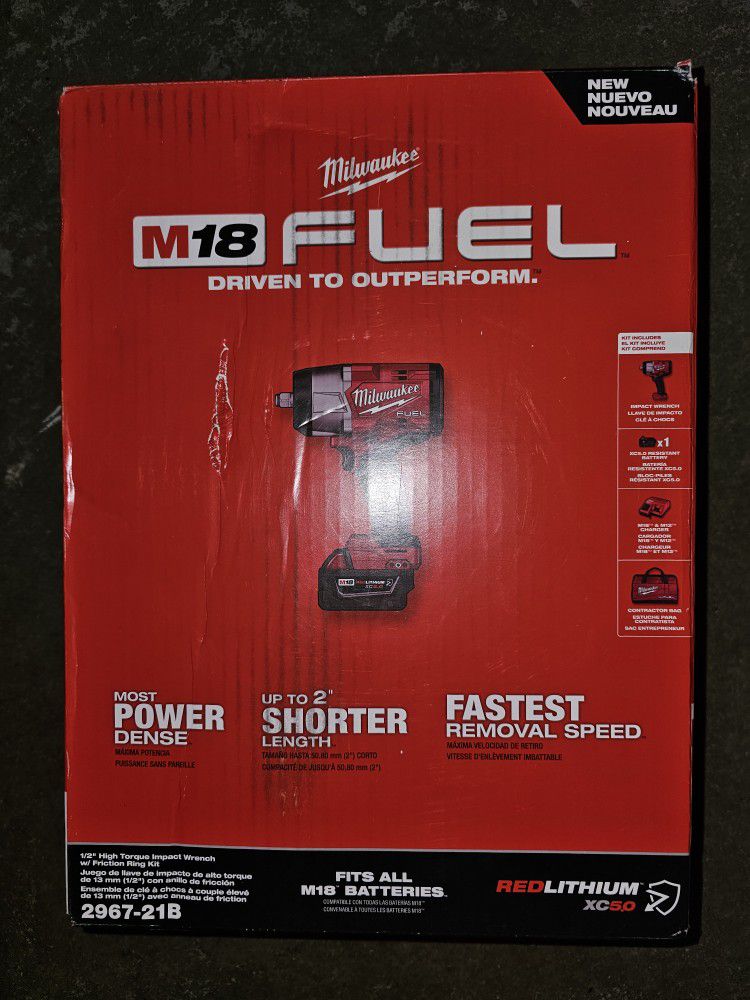 Milwaukee
M18 FUEL 18V Lithium-Ion Brushless Cordless 1/2 in. Impact Wrench w/Friction Ring Kit w/One 5.0 Ah Battery and Bag