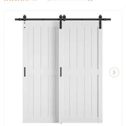 SOCBAZZAR 87 in. x 96 in. (Double 48 in.) Bypass 2-Panel Plank White Finished MDF Interior Sliding B