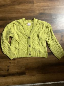 Green Short Knit Cardigan Sweater