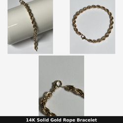 💛 14K Gold Rope Bracelet — Solid Heavy Chain