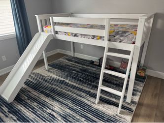 Max & Lily Low Loft Bed, Twin Bed Frame For Kids With Slide, White