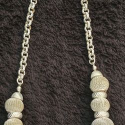 VTG. Trifari Chain Mesh Beaded Crystal Rhinestone Silver Tone Adjustable 16" Necklace 