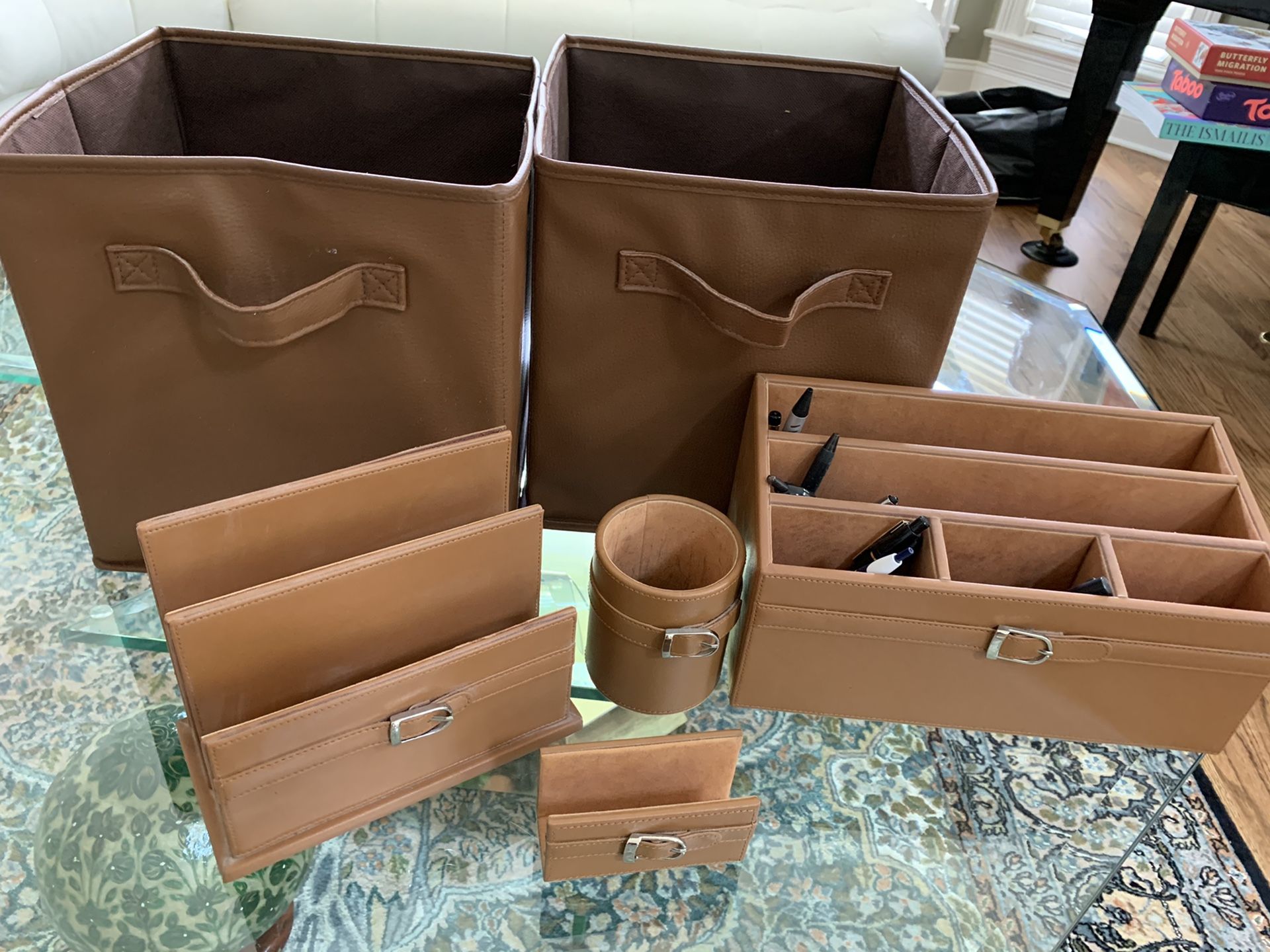 Tan leather office organizer