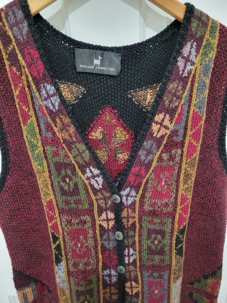 Women's Hand Knit long Wool Sweater Vest Sz M