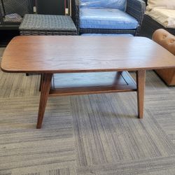 Mid Century Modern Coffee Table: 100% Solid Wood Coffee Table - 2-Tier Storage Design - Practical Coffee Tables for Living Room, Apartment, Easy Assem