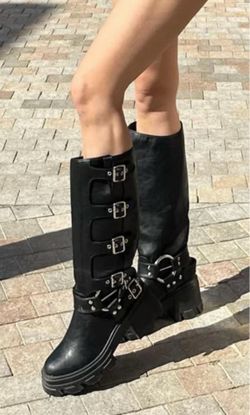 Buckle Up Butter Cup Knee High Boots - Black
