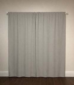 Pottery Barn Blackout Curtains + Curtain Rod Set (Gray/White) – Excellent Condition