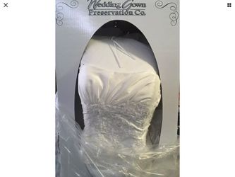 PRESERVED Da Vinci Bridal Lace & Satin Beaded Wedding Dress Ball Gown Size 12 +bonus TIARA