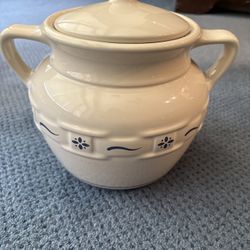 Longaberger Pottery Cookie Jar Woven Classic Blue