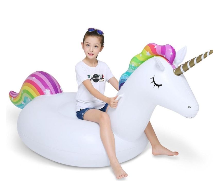 New,Big Inflatable Unicorn Pool Float Floatie Ride On with Fast Valves Large Rideable Blow Up Sum