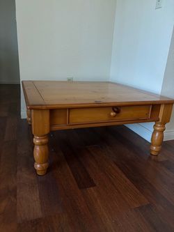 Solid Pine Wood Coffee Table with Drawer