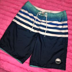 Men’s Hollister size medium blue and white swim trunks with a back pocket