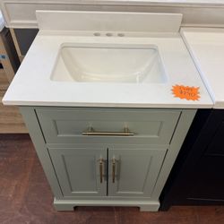 Doveton 24 in. Single Sink Sage Green Bath Vanity with White Engineered Stone Top