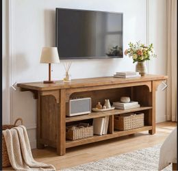 SL0274 63" Solid Wood TV Stand for 55/65/70"TVs, Farmhouse Entertainment Center with 3 Storage
