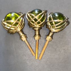 3 Green and Gold Glass Knobs