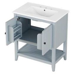NEW Gray 24 in. W x 18 in. D x 33 in. H Single Sink Freestanding Bath Vanity with White Ceramic Top