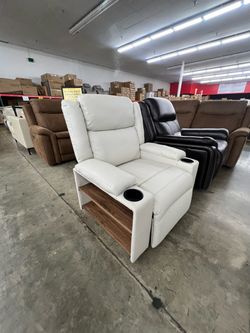 White Leather Recliner Chair with Cup Holders
