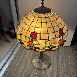 ANTIQUE CAST METAL LAMP L&L WMC 9777 TIFFANY STYLE
