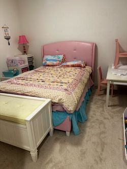 Pink Queen Bed Frame with Pink Upholstered Headboard